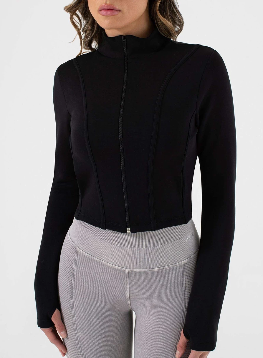 NUX Women's Black Lili Sleek Fabric Jacket - Stylish Lightweight Outerwear