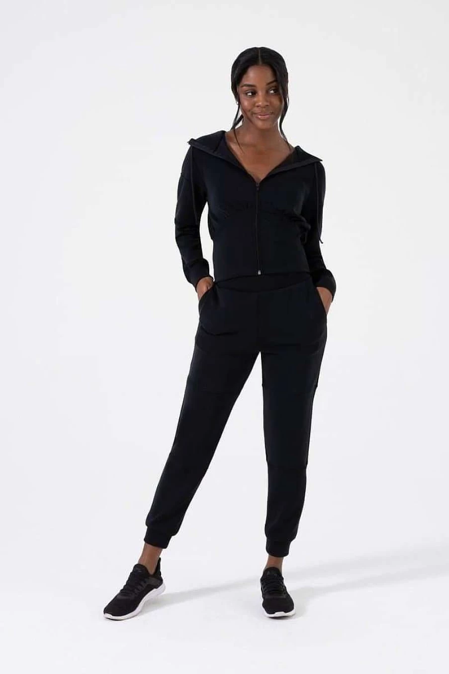 NUX Women's Black Sleek Fabric Zip Up Jacket